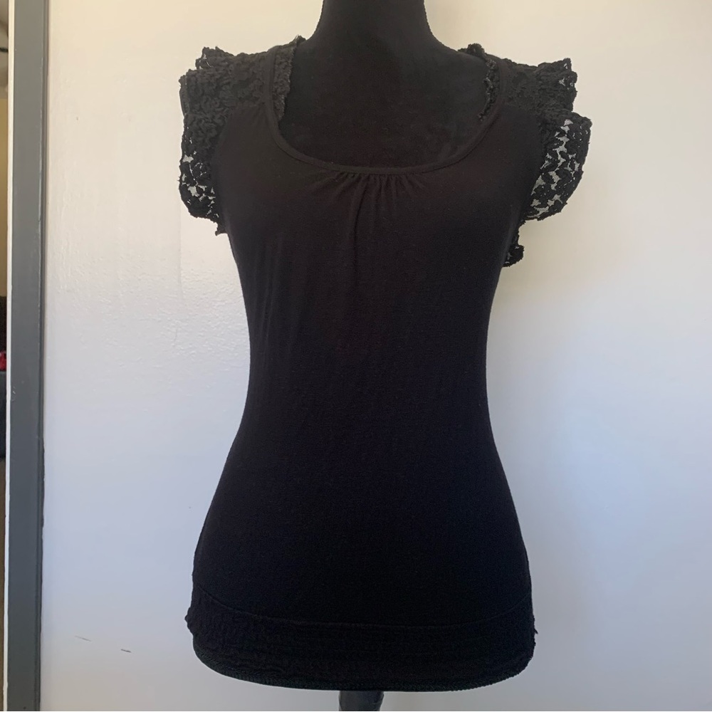 Vintage Y2K Papaya Black Lace Cap Sleeve Blouse